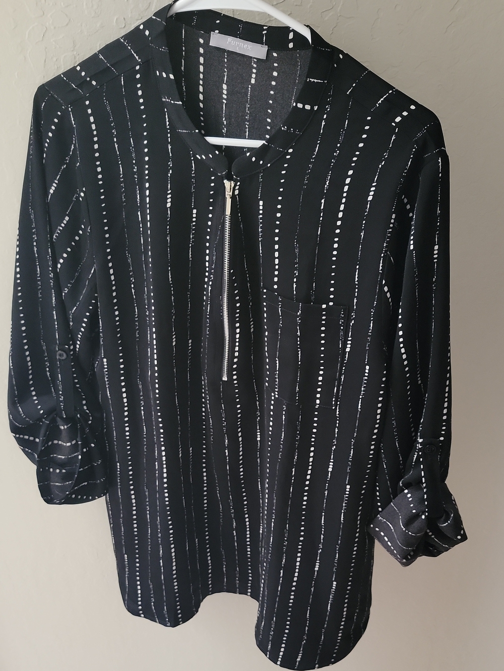 Black Striped Zip-Front Women's Blouse Dress